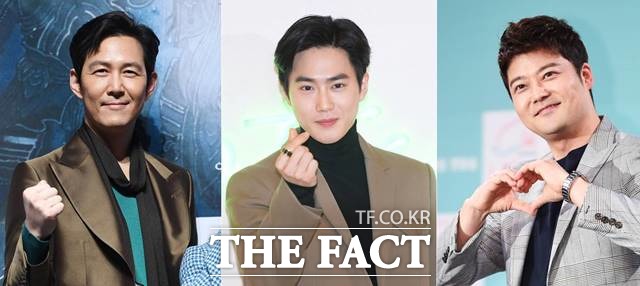 배우 이정재, 그룹 엑소 수호, 방송인 전현무(왼쪽부터) 등이 코로나19 확산 방지를 위해 1억 원을 기부했다. /더팩트DB