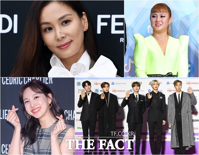 배우 고소영과 코미디언 박나래, 그룹 몬스타엑스, 그룹 트와이스의 나연(맨 왼쪽위부터 시계방향으로)이 기부 단체를 통해 기부했다. /더팩트DB