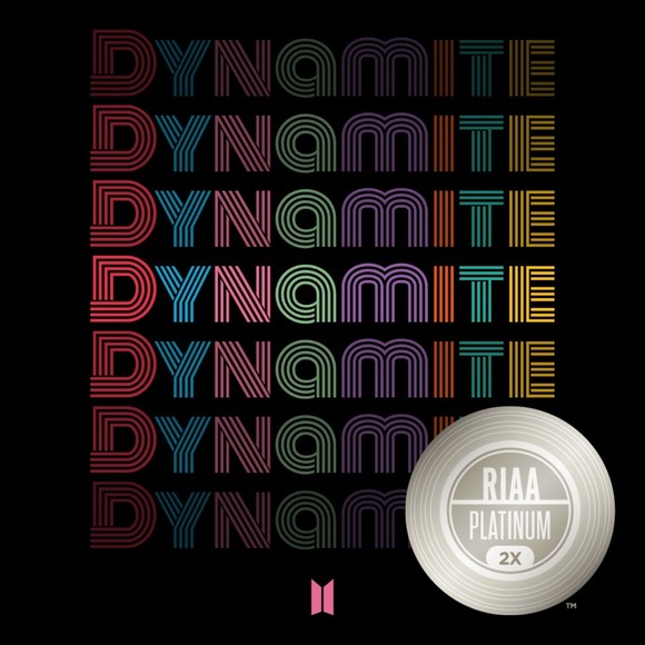 방탄소년단은 'Dynamite'로 더블 플래티넘 인증을 받으면서 지금까지 2장의 앨범과 4개의 곡으로 플래티넘 인증을 받았다. 더블 플래티넘은 처음이다. /RIAA 제공